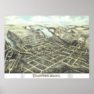 Karta av Clinton, Massachusetts från 1876 Poster