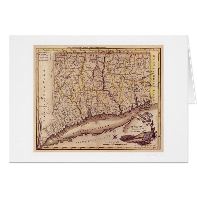 Karta av Connecticut vid Carey 1795 Hälsningskort (Framsidan Horizontal)
