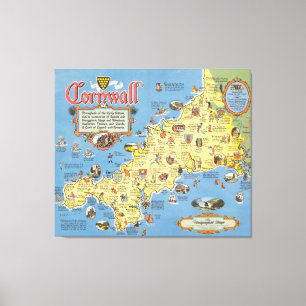Karta av Cornwall, England Canvastryck