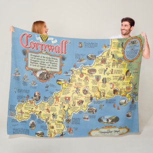 Karta av Cornwall, England Fleecefilt