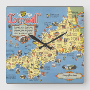 Karta av Cornwall, England Fyrkantig Klocka