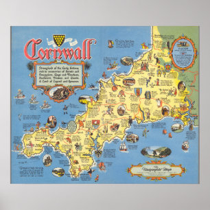Karta av Cornwall, England Poster