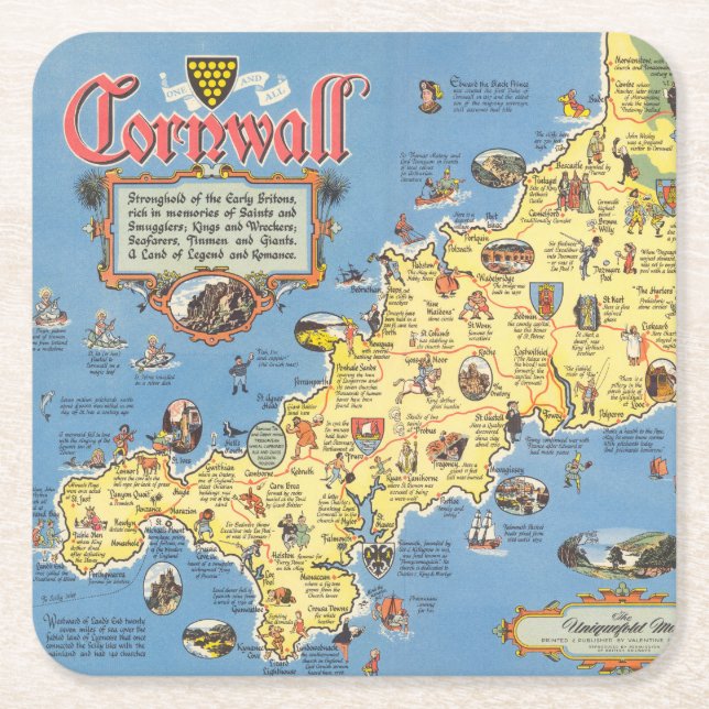 Karta av Cornwall, England Underlägg Papper Kvadrat (Framsidan)