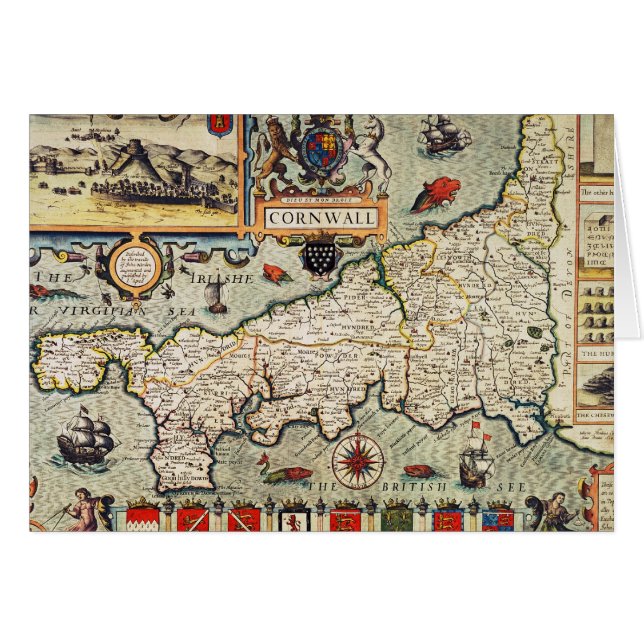 Karta av Cornwall Hälsningskort (Framsidan Horizontal)