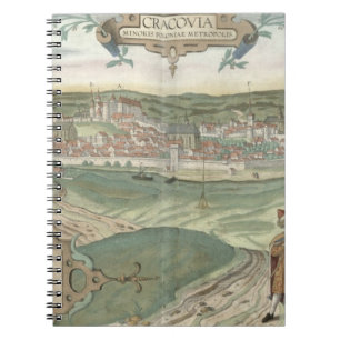Karta av Cracow, från "Civitates Orbis Terrarum" Anteckningsbok Med Spiral