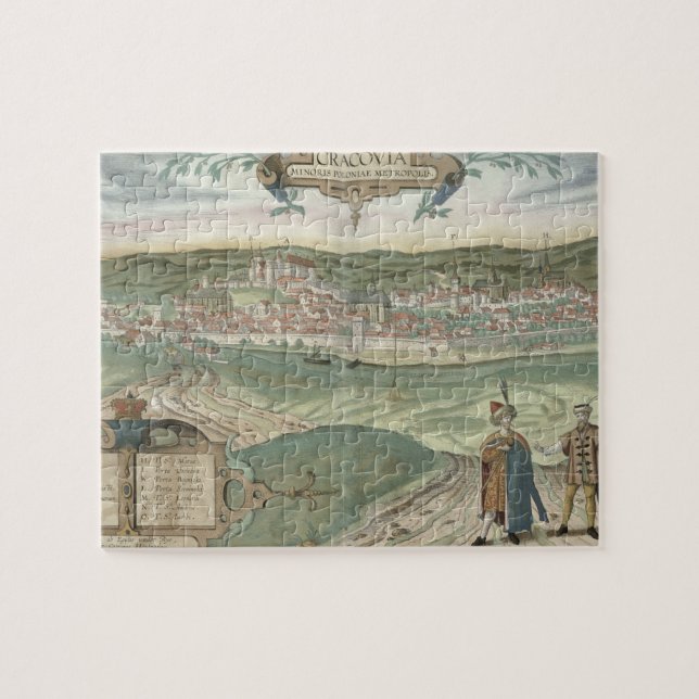 Karta av Cracow, från "Civitates Orbis Terrarum" Pussel (Horisontell)