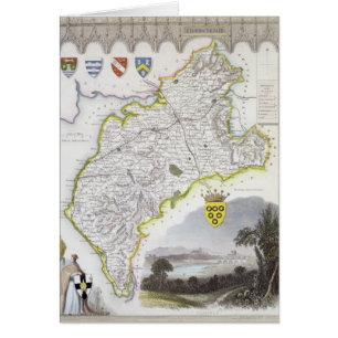 Karta av Cumberland, från 'Moules engelska Hälsningskort