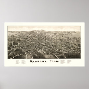 Karta av Danbury, Connecticut från 1876 Poster