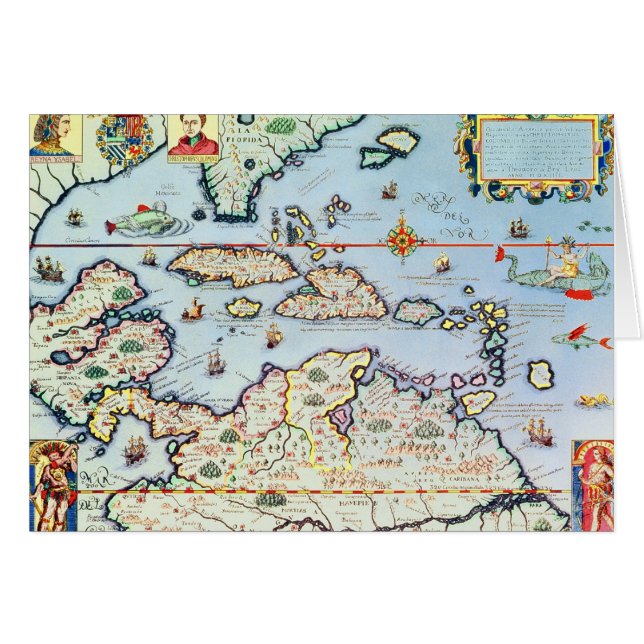 Karta av de karibiska öarna hälsningskort (Framsidan Horizontal)