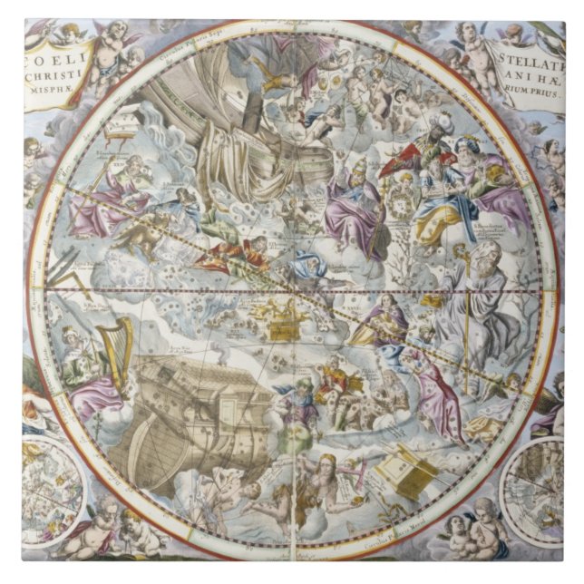 Karta av de kristna konstellationerna som visad by kakelplatta (Framsidan)