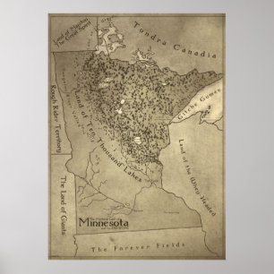 Karta av de mytiska länderna av Minnesota Poster
