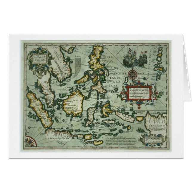 Karta av de östliga Indiesna, pub. 1635 i Hälsningskort (Framsidan Horizontal)