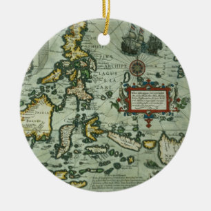 Karta av de östliga Indiesna, pub. 1635 i Julgransprydnad Keramik