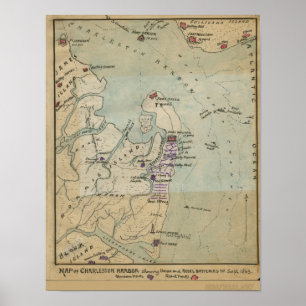 Karta av den Charleston hamnen Poster