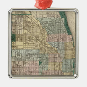 Karta av den Chicago staden Julgransprydnad Metall