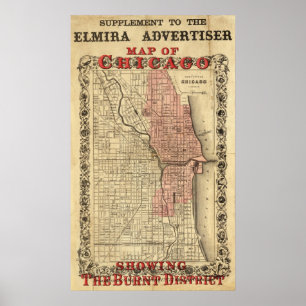 Karta av den Chicago visningen det brända område Poster