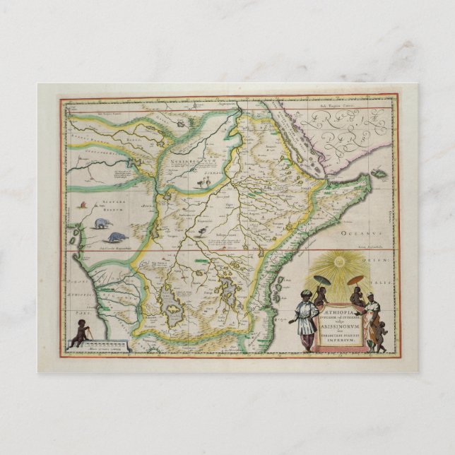 Karta av den Etiopien visningen fem afrikanska Vykort (Framsida)