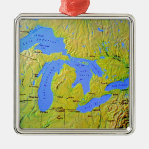 Karta av den Great Lakes designen Julgransprydnad Metall