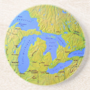 Karta av den Great Lakes designen Underlägg Sandsten