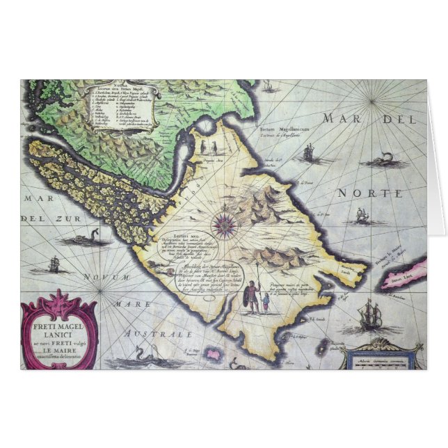 Karta av den Magellan svårighetar, Patagonia Hälsningskort (Framsidan Horizontal)