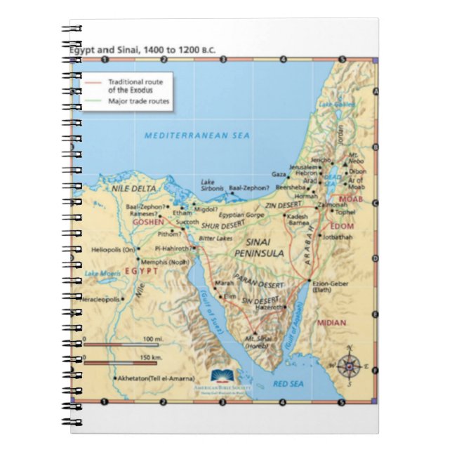 Karta av den Moses utflyttningegyptenen och Sinai Anteckningsbok (Framsidan)