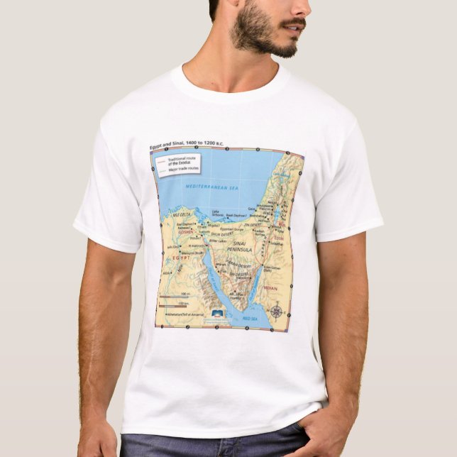 Karta av den Moses utflyttningegyptenen och Sinai T Shirt (Framsida)