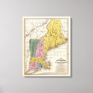 Karta av den New England eller östrastater Canvastryck