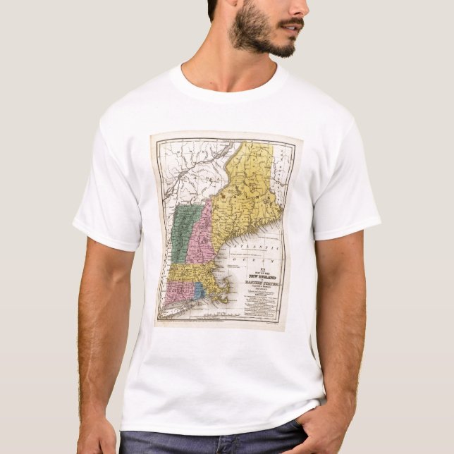 Karta av den New England eller östrastater Tee Shirt (Framsida)