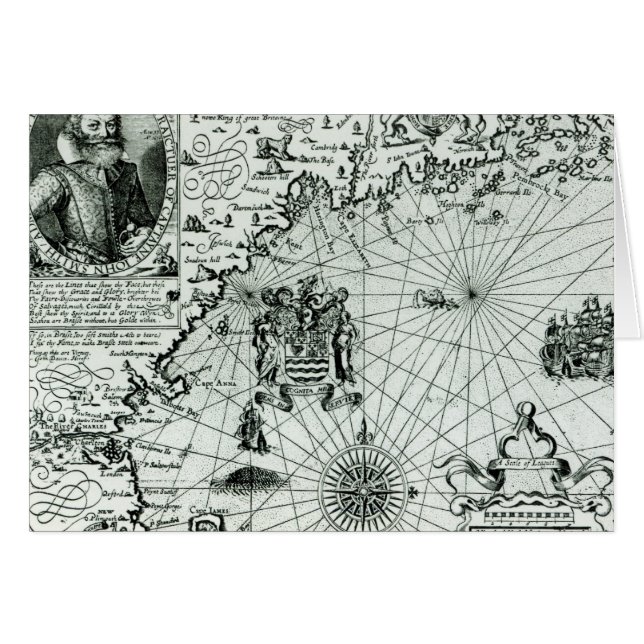 Karta av den New England kusten Hälsningskort (Framsidan Horizontal)