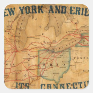 Karta av den New York och Erie stångvägen Fyrkantigt Klistermärke