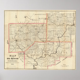 Karta av den olje- regionen av Pennsylvania Poster