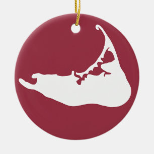 Karta av den röda Nantucket vit och cranberryen Julgransprydnad Keramik