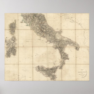 Karta av den södra italien och närgränsande kus poster