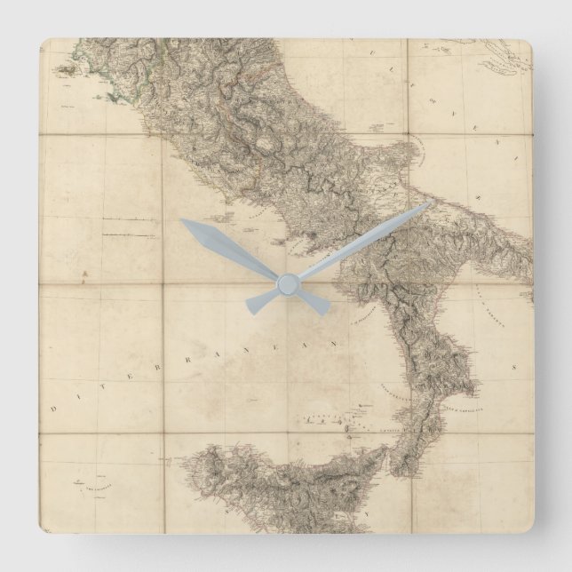 Karta av den södra italien och närgränsande kusten fyrkantig klocka (Framsida)
