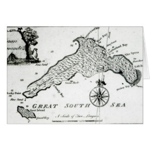 Karta av den South Pacific ön, 1800 Hälsningskort
