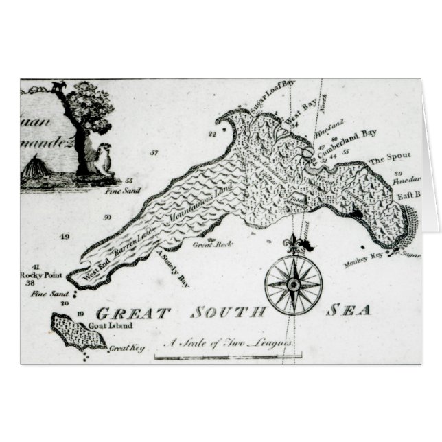 Karta av den South Pacific ön, 1800 Hälsningskort (Framsidan Horizontal)