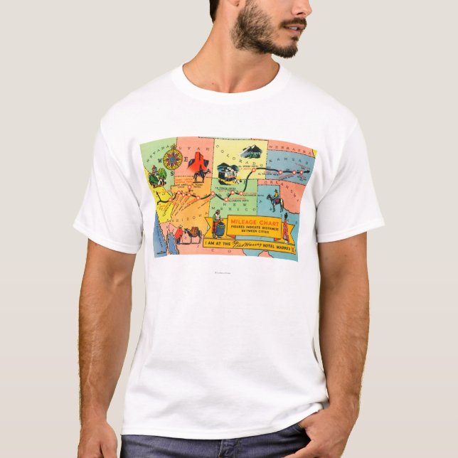 Karta av det Fred Harvey hotellet LocationsCA till T-shirt (Framsida)