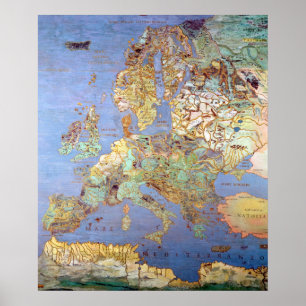 Karta av det sextonde århundradet Europa Poster
