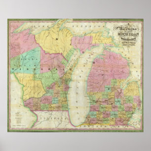 Karta av det statligt av Michigan Poster