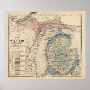 Karta av det statligt av Michigan Poster
