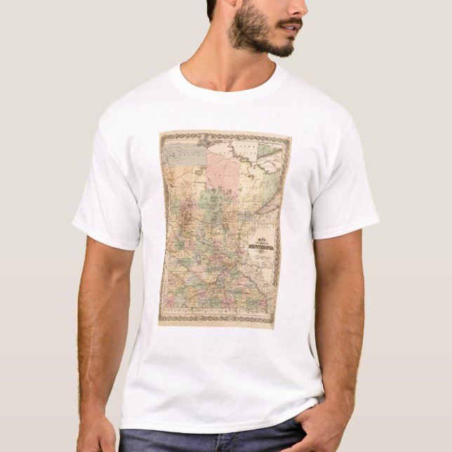 Karta av det statligt av Minnesota, 1874 T-shirt (Framsida)
