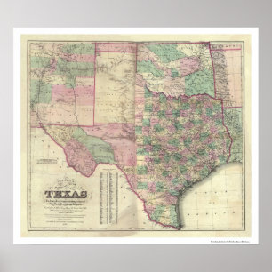 Karta av det Texas territoriet vid Colton 1872 Poster