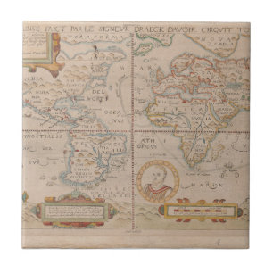 Karta av drake Circumnavigation av jordklotet Kakelplatta