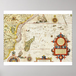 Karta av East Africa och Madagascar, 1596 (räcka Poster