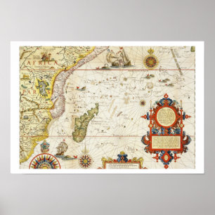Karta av East Africa och Madagascar, 1596 (räcka Poster