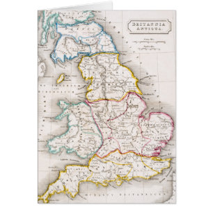 Karta av England Britannia Antiqua Hälsningskort