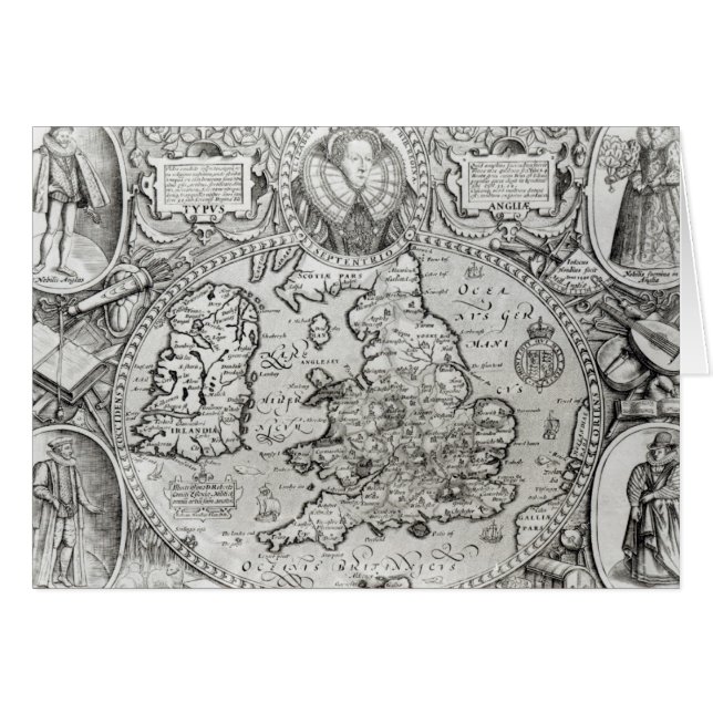 Karta av England under regeringstiden av Hälsningskort (Framsidan Horizontal)