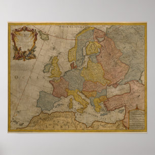 Karta av Europa 1700 Poster