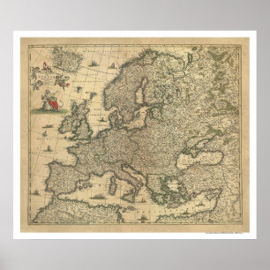Karta av Europa av Frederico de Intelligens 1700 Poster