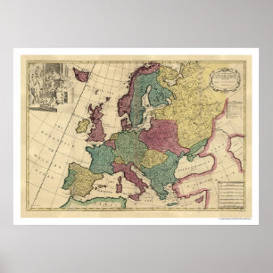 Karta av Europa vid Senex 1725 Poster